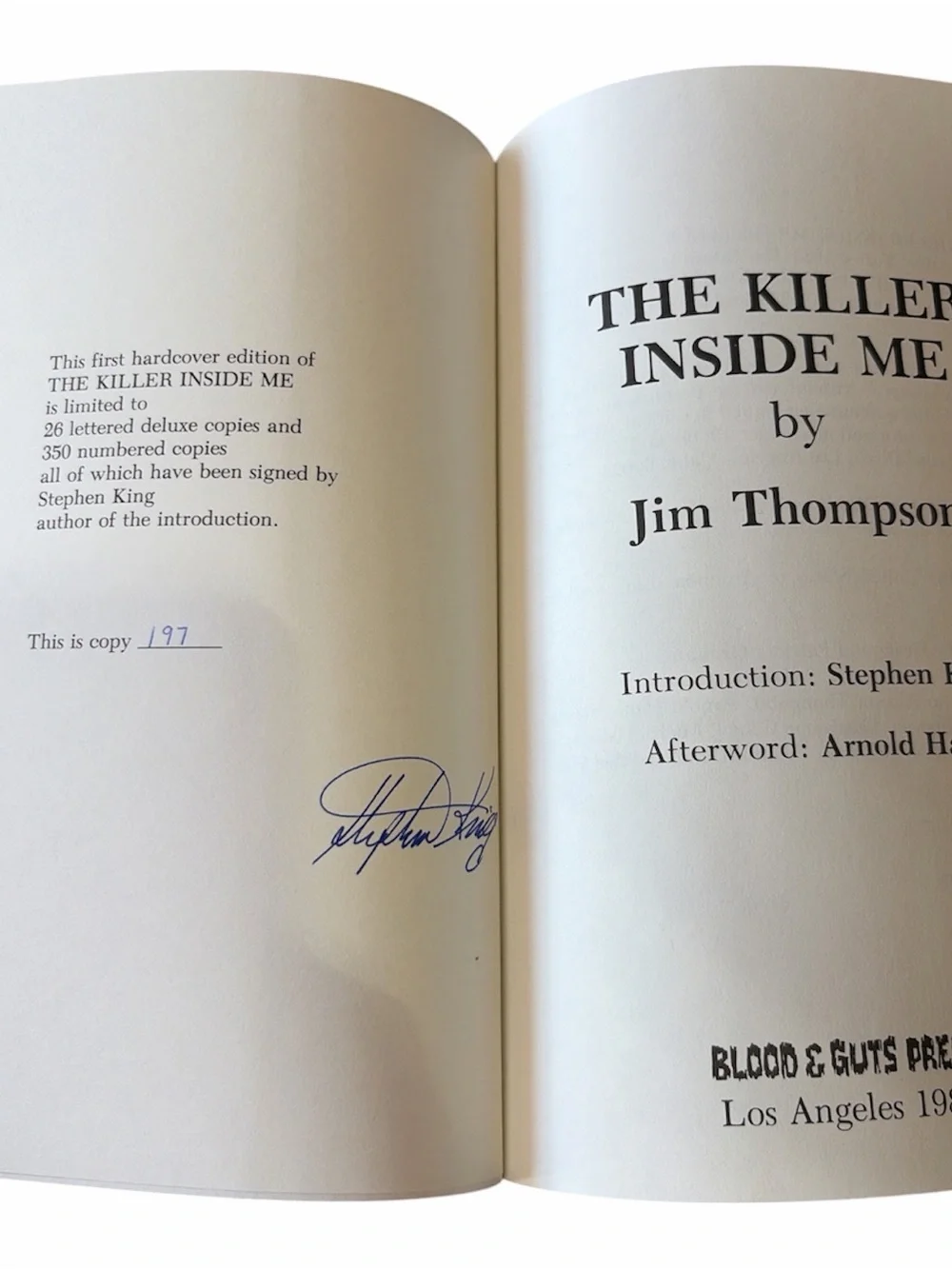 Jim Thompson The Killer Inside Me 1989 Ltd #197/350 Signed Stephen King Slipcase